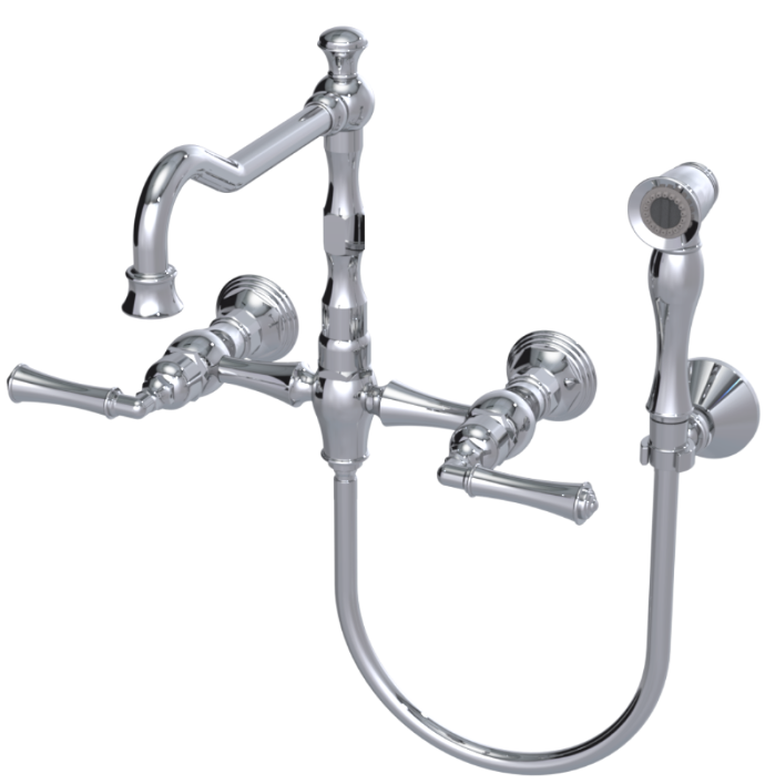 RUBINET 8XRVL Raven Wall Mount Kitchen Bridge Faucet with Hand Spray