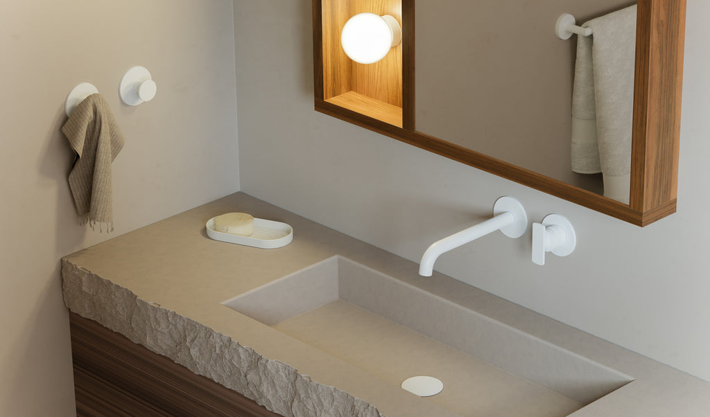 BARIL Air B80 T80-8106-00L Trim Only For Single Lever Wall-Mounted Lavatory Faucet, Drain Not Included - matte-white - Symmetrical