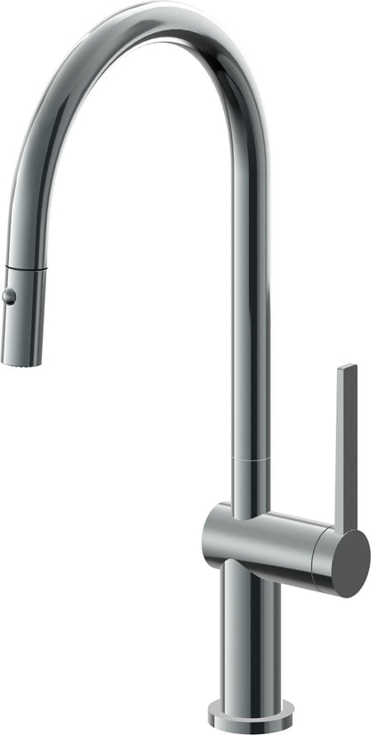 California Faucets La Spezia K55-100-TG Contemporary Pull-Down Kitchen Faucet with Button Sprayer - High Arc Spout