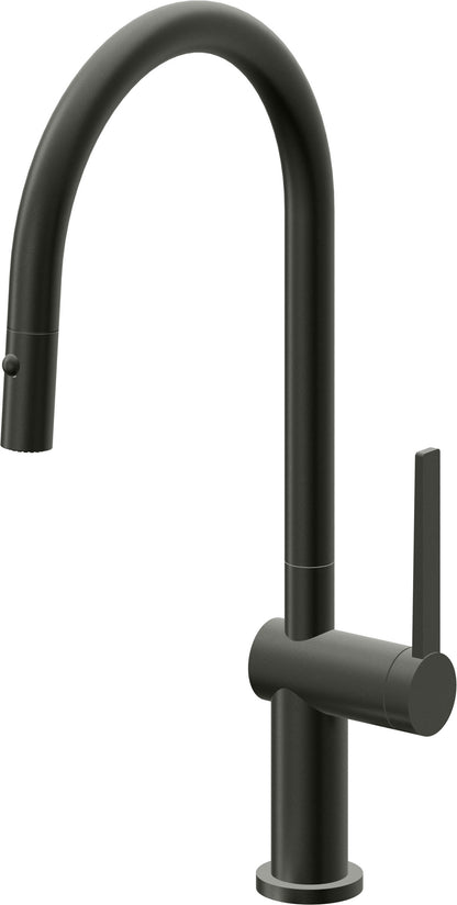 California Faucets La Spezia K55-100-TG Contemporary Pull-Down Kitchen Faucet with Button Sprayer - High Arc Spout