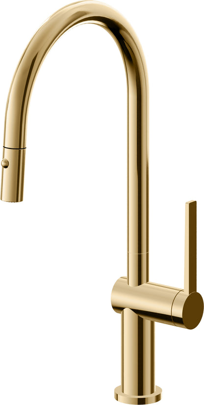 California Faucets La Spezia K55-100-TG Contemporary Pull-Down Kitchen Faucet with Button Sprayer - High Arc Spout