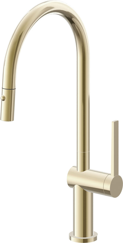 California Faucets La Spezia K55-100-TG Contemporary Pull-Down Kitchen Faucet with Button Sprayer - High Arc Spout