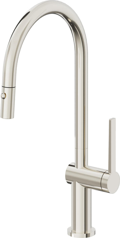 California Faucets La Spezia K55-100-TG Contemporary Pull-Down Kitchen Faucet with Button Sprayer - High Arc Spout