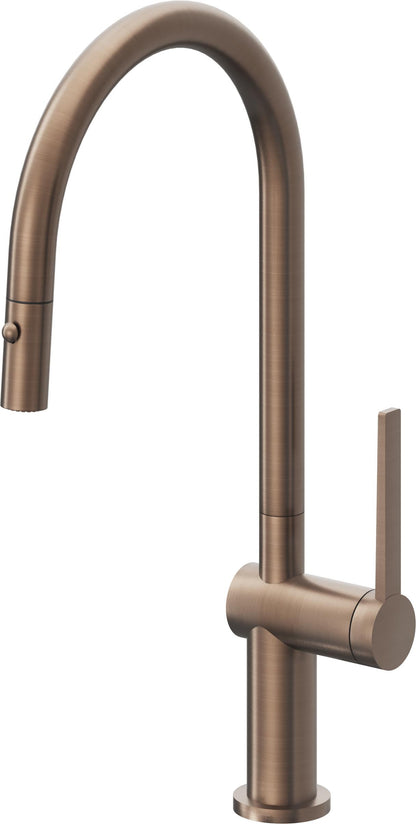 California Faucets La Spezia K55-100-TG Contemporary Pull-Down Kitchen Faucet with Button Sprayer - High Arc Spout