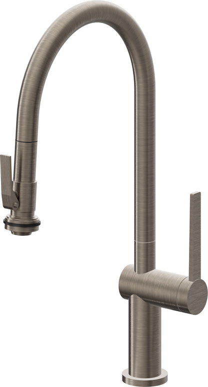 California Faucets La Spezia K55-100SQ-TG Contemporary Pull-Down Kitchen Faucet with Squeeze Sprayer - High Arc Spout