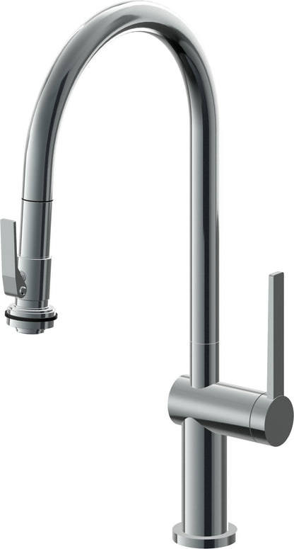 California Faucets La Spezia K55-100SQ-TG Contemporary Pull-Down Kitchen Faucet with Squeeze Sprayer - High Arc Spout