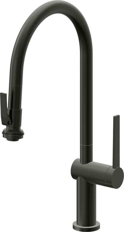 California Faucets La Spezia K55-100SQ-TG Contemporary Pull-Down Kitchen Faucet with Squeeze Sprayer - High Arc Spout