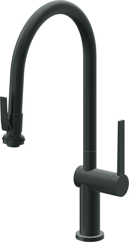 California Faucets La Spezia K55-100SQ-TG Contemporary Pull-Down Kitchen Faucet with Squeeze Sprayer - High Arc Spout