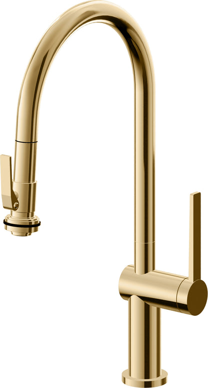California Faucets La Spezia K55-100SQ-TG Contemporary Pull-Down Kitchen Faucet with Squeeze Sprayer - High Arc Spout