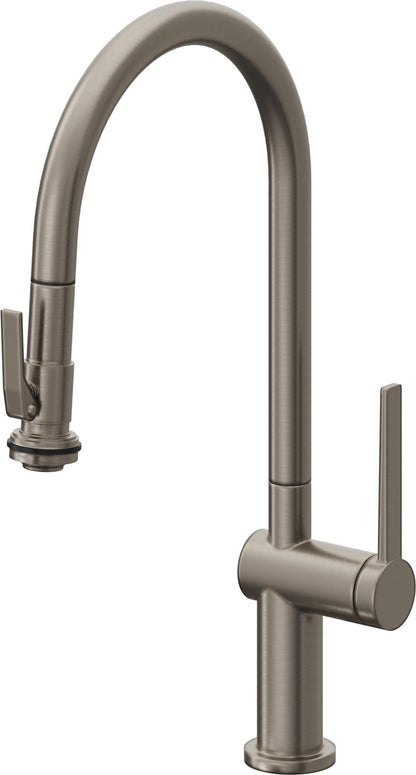 California Faucets La Spezia K55-100SQ-TG Contemporary Pull-Down Kitchen Faucet with Squeeze Sprayer - High Arc Spout