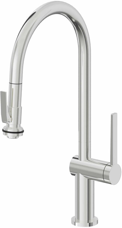 California Faucets La Spezia K55-100SQ-TG Contemporary Pull-Down Kitchen Faucet with Squeeze Sprayer - High Arc Spout