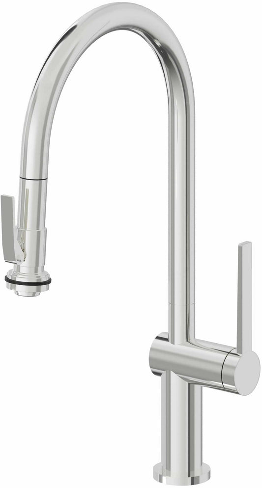 California Faucets La Spezia K55-100SQ-TG Contemporary Pull-Down Kitchen Faucet with Squeeze Sprayer - High Arc Spout