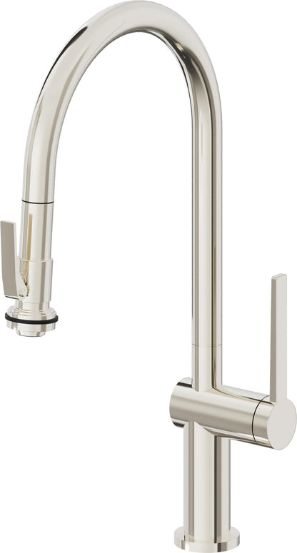 California Faucets La Spezia K55-100SQ-TG Contemporary Pull-Down Kitchen Faucet with Squeeze Sprayer - High Arc Spout