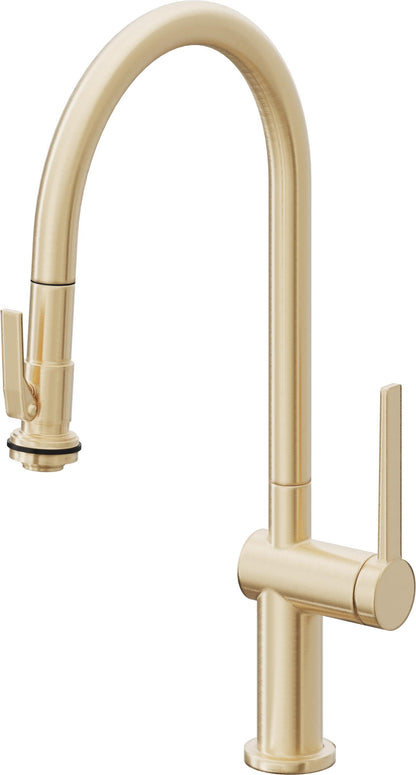 California Faucets La Spezia K55-100SQ-TG Contemporary Pull-Down Kitchen Faucet with Squeeze Sprayer - High Arc Spout