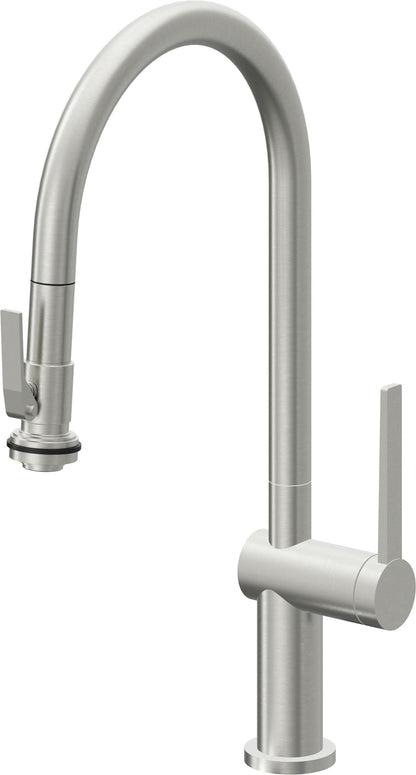 California Faucets La Spezia K55-100SQ-TG Contemporary Pull-Down Kitchen Faucet with Squeeze Sprayer - High Arc Spout