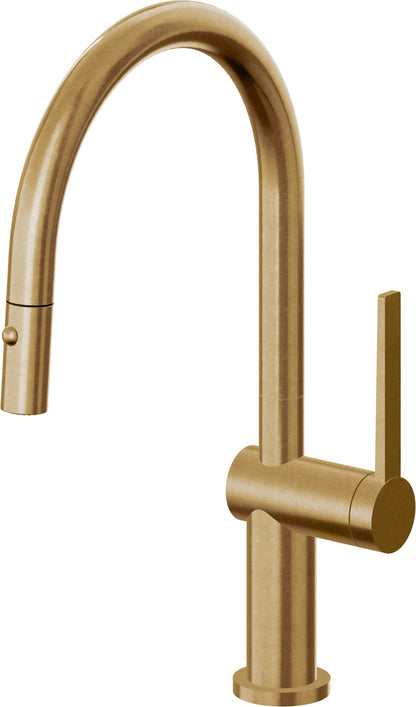 California Faucets La Spezia K55-102-TG Contemporary Pull-Down Kitchen Faucet with Button Sprayer - Low Arc Spout