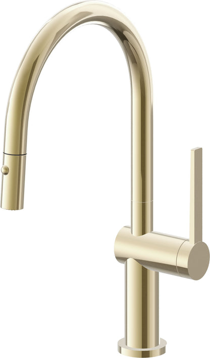 California Faucets La Spezia K55-102-TG Contemporary Pull-Down Kitchen Faucet with Button Sprayer - Low Arc Spout
