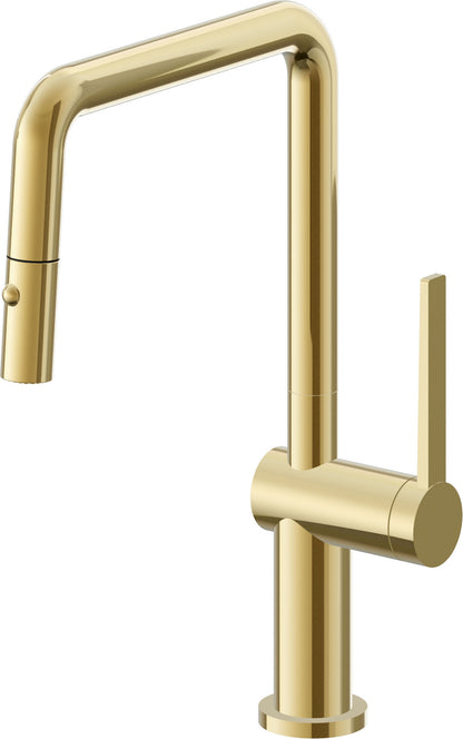 California Faucets La Spezia K55-103-TG Contemporary Pull-Down Kitchen Faucet with Button Sprayer - Quad Spout
