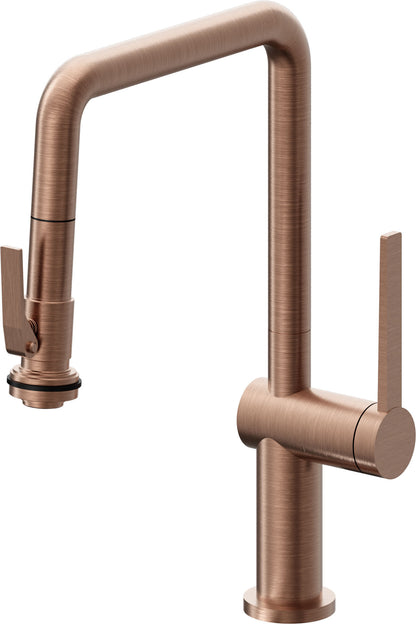 California Faucets La Spezia K55-103SQ-TG Contemporary Pull-Down Kitchen Faucet with Squeeze Sprayer - Quad Spout