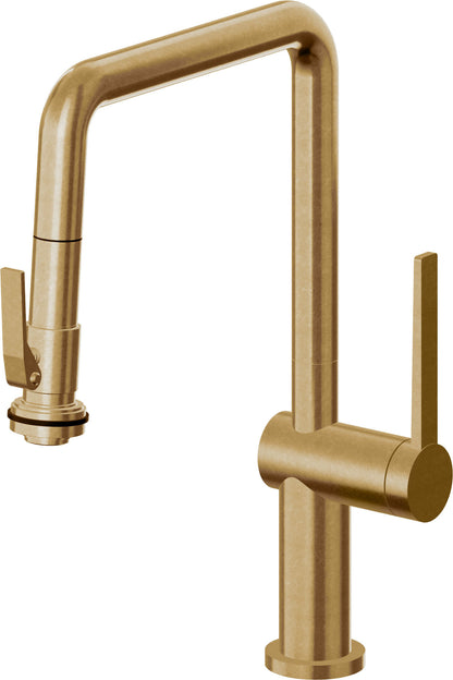 California Faucets La Spezia K55-103SQ-TG Contemporary Pull-Down Kitchen Faucet with Squeeze Sprayer - Quad Spout