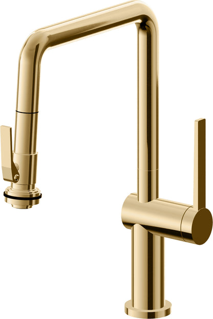 California Faucets La Spezia K55-103SQ-TG Contemporary Pull-Down Kitchen Faucet with Squeeze Sprayer - Quad Spout