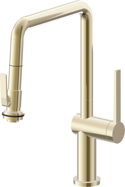 California Faucets La Spezia K55-103SQ-TG Contemporary Pull-Down Kitchen Faucet with Squeeze Sprayer - Quad Spout