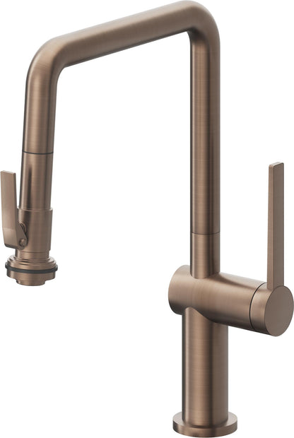 California Faucets La Spezia K55-103SQ-TG Contemporary Pull-Down Kitchen Faucet with Squeeze Sprayer - Quad Spout