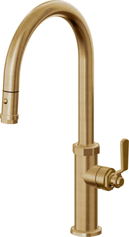 California Faucets Descanso Works K81-100-BL Industrial Pull-Down Kitchen Faucet with Button Sprayer - High Arc Spout