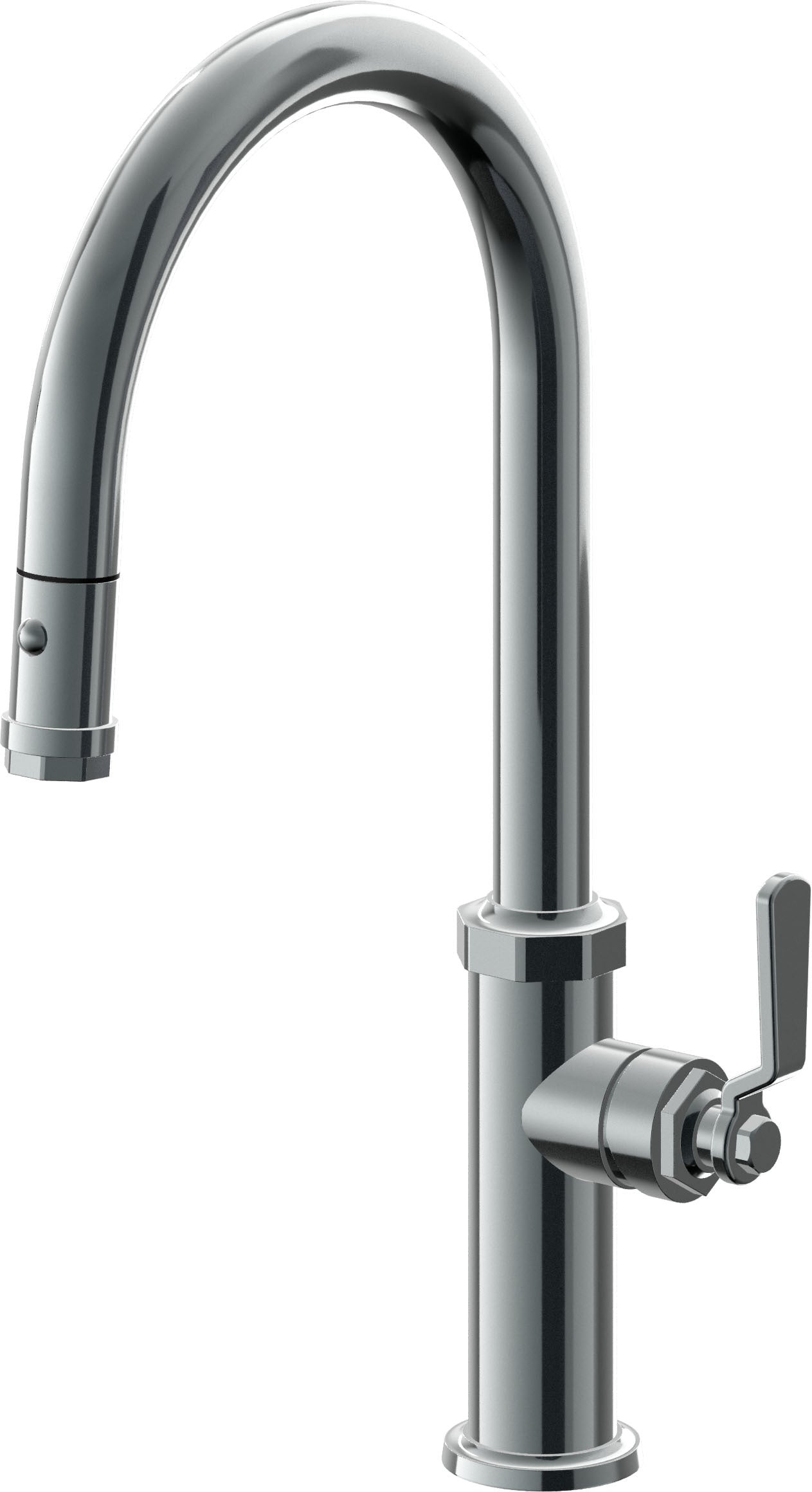 California Faucets Descanso Works K81-100-BL Industrial Pull-Down Kitchen Faucet with Button Sprayer - High Arc Spout