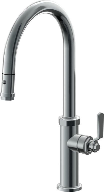 California Faucets Descanso Works K81-100-BL Industrial Pull-Down Kitchen Faucet with Button Sprayer - High Arc Spout