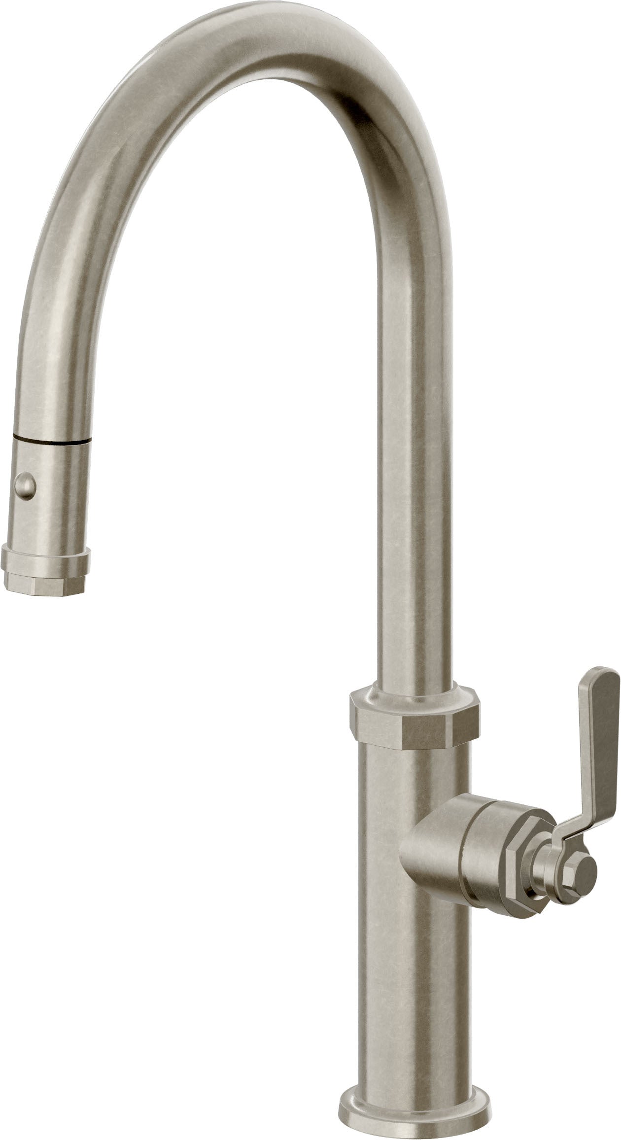 California Faucets Descanso Works K81-100-BL Industrial Pull-Down Kitchen Faucet with Button Sprayer - High Arc Spout