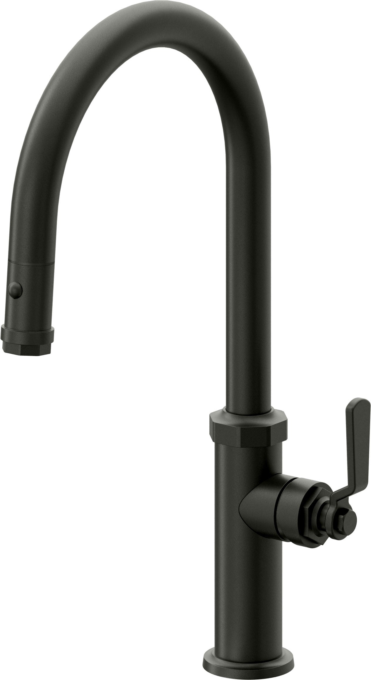 California Faucets Descanso Works K81-100-BL Industrial Pull-Down Kitchen Faucet with Button Sprayer - High Arc Spout