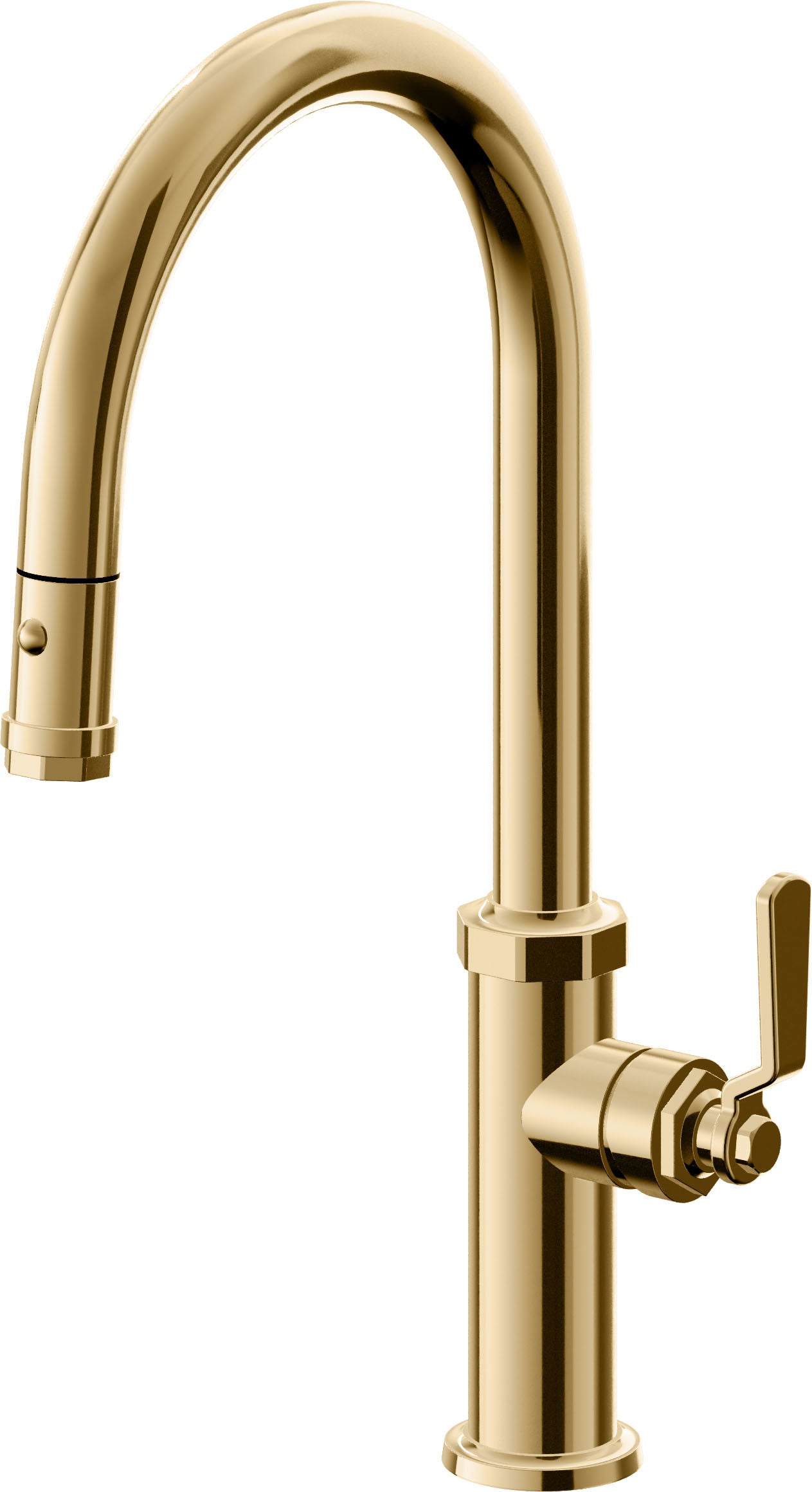 California Faucets Descanso Works K81-100-BL Industrial Pull-Down Kitchen Faucet with Button Sprayer - High Arc Spout
