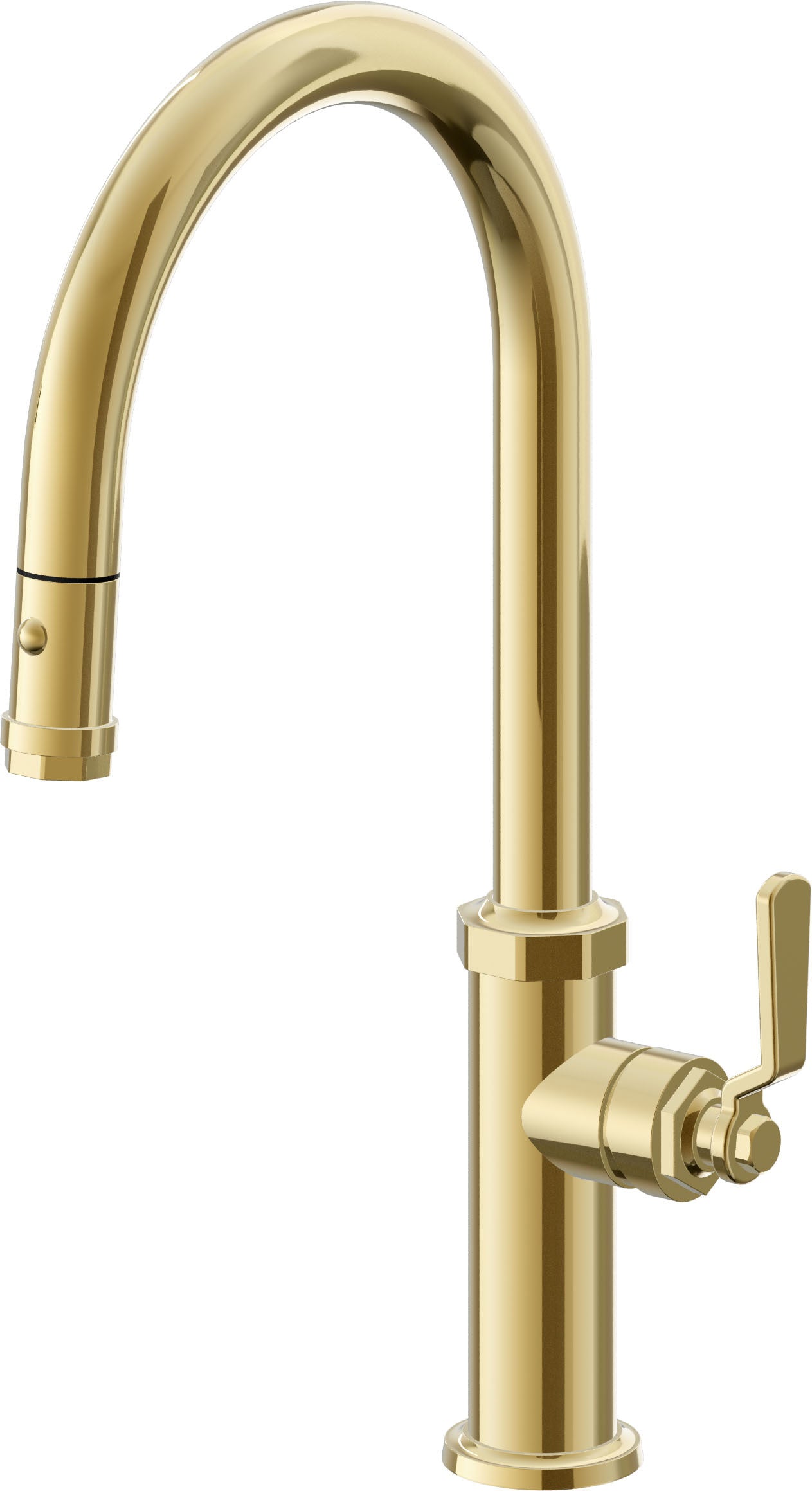 California Faucets Descanso Works K81-100-BL Industrial Pull-Down Kitchen Faucet with Button Sprayer - High Arc Spout