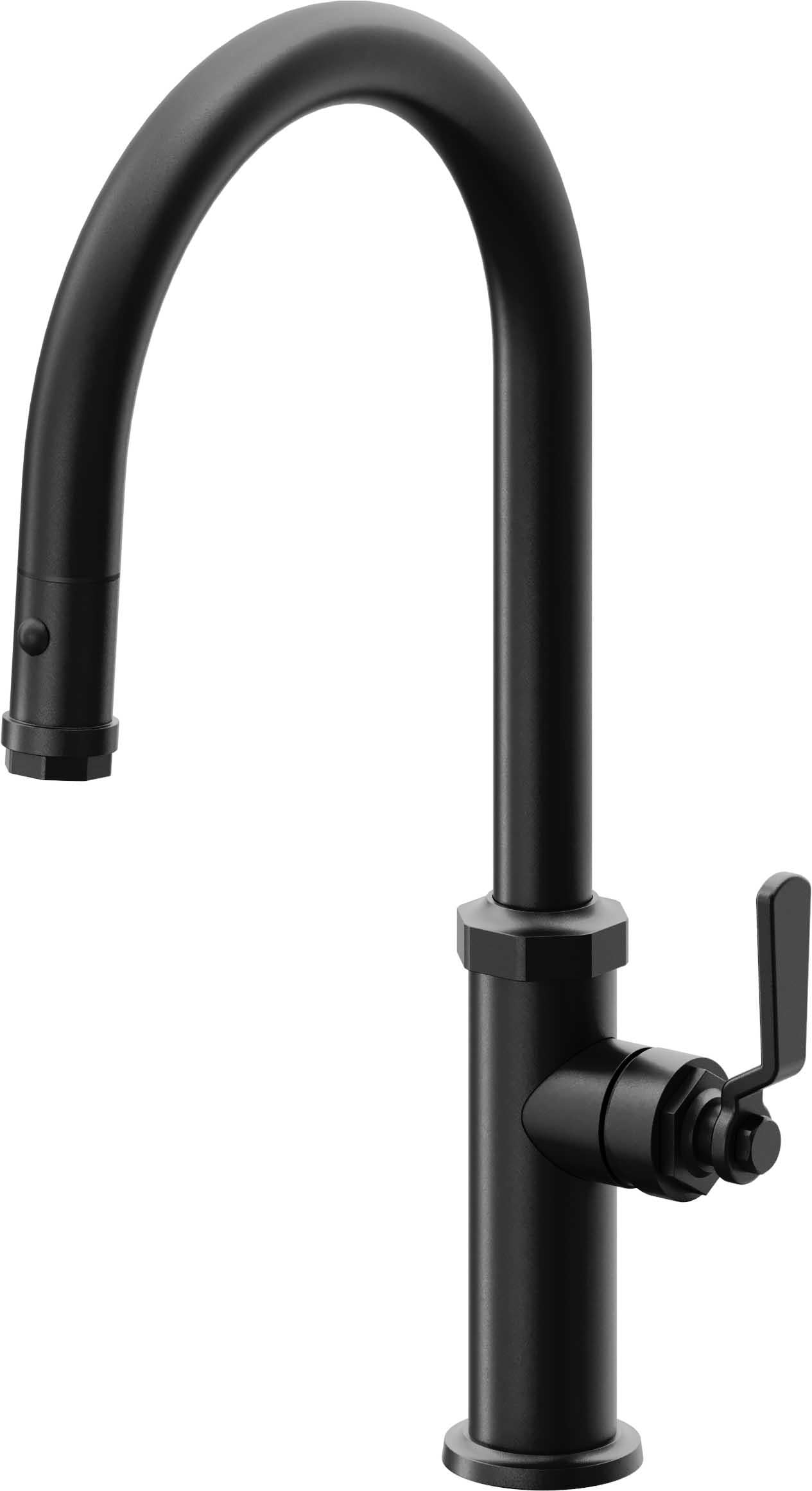 California Faucets Descanso Works K81-100-BL Industrial Pull-Down Kitchen Faucet with Button Sprayer - High Arc Spout
