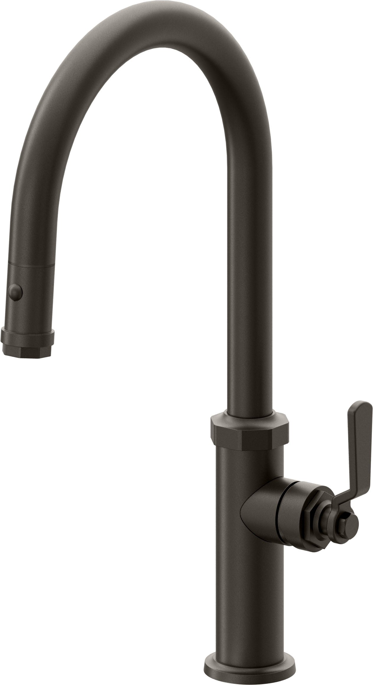 California Faucets Descanso Works K81-100-BL Industrial Pull-Down Kitchen Faucet with Button Sprayer - High Arc Spout