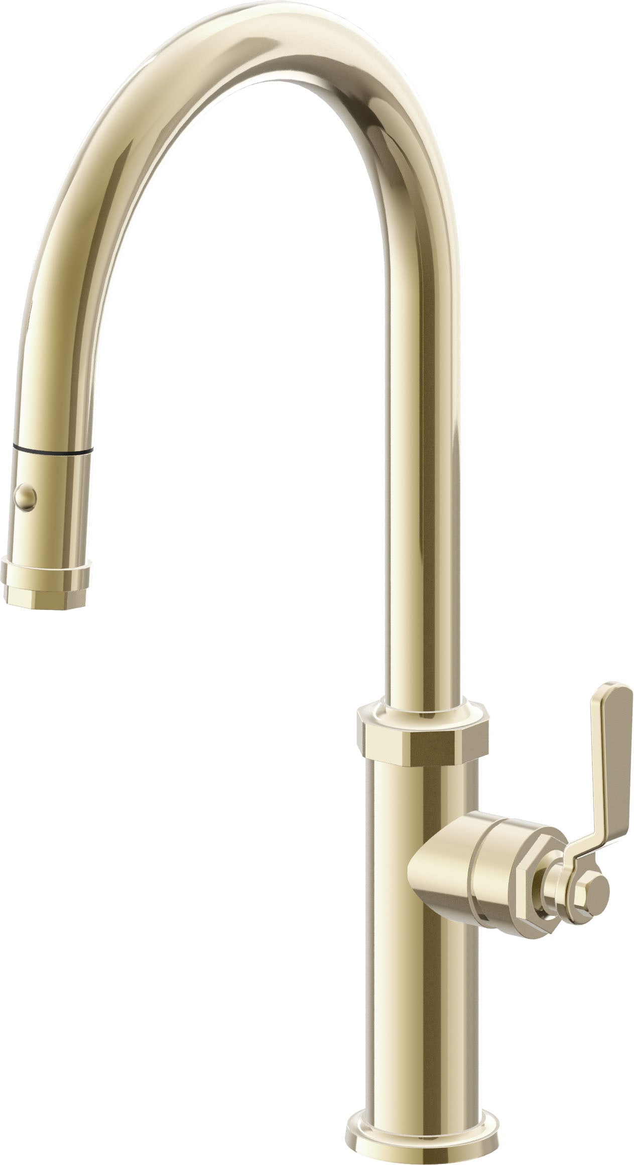 California Faucets Descanso Works K81-100-BL Industrial Pull-Down Kitchen Faucet with Button Sprayer - High Arc Spout