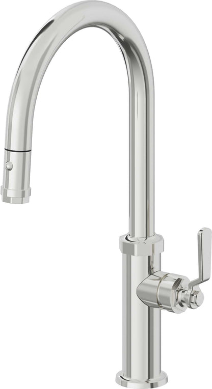 California Faucets Descanso Works K81-100-BL Industrial Pull-Down Kitchen Faucet with Button Sprayer - High Arc Spout