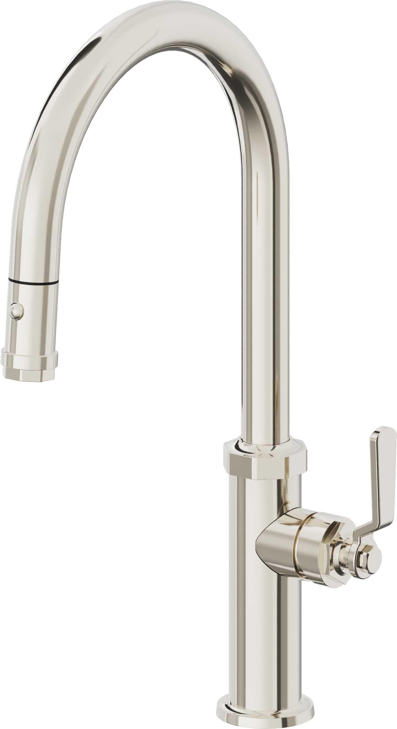 California Faucets Descanso Works K81-100-BL Industrial Pull-Down Kitchen Faucet with Button Sprayer - High Arc Spout