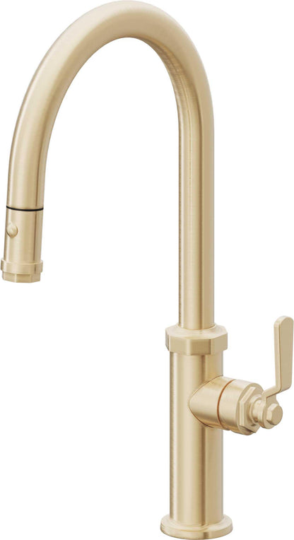 California Faucets Descanso Works K81-100-BL Industrial Pull-Down Kitchen Faucet with Button Sprayer - High Arc Spout