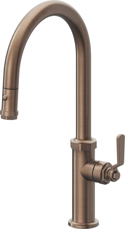 California Faucets Descanso Works K81-100-BL Industrial Pull-Down Kitchen Faucet with Button Sprayer - High Arc Spout