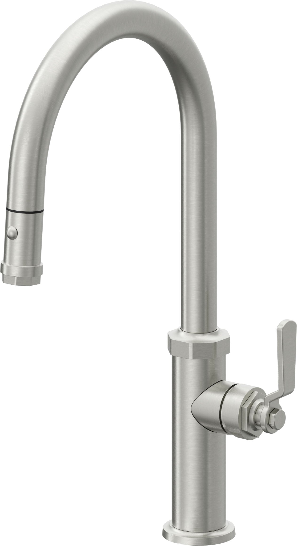 California Faucets Descanso Works K81-100-BL Industrial Pull-Down Kitchen Faucet with Button Sprayer - High Arc Spout