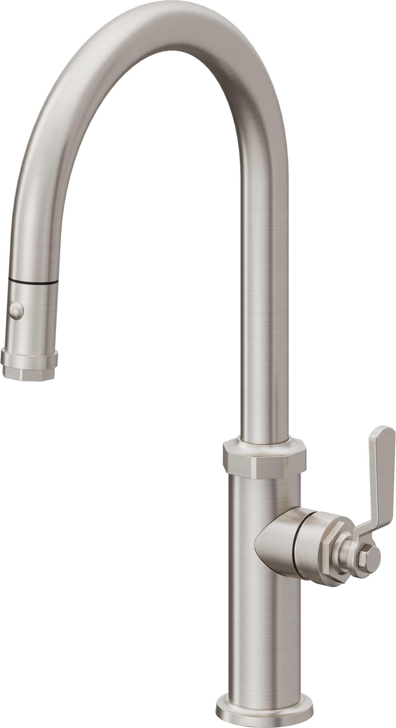 California Faucets Descanso Works K81-100-BL Industrial Pull-Down Kitchen Faucet with Button Sprayer - High Arc Spout