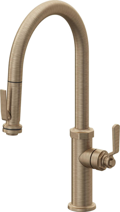 California Faucets Descanso Works K81-100SQ-BL Industrial Pull-Down Kitchen Faucet with Squeeze Sprayer - High Arc Spout
