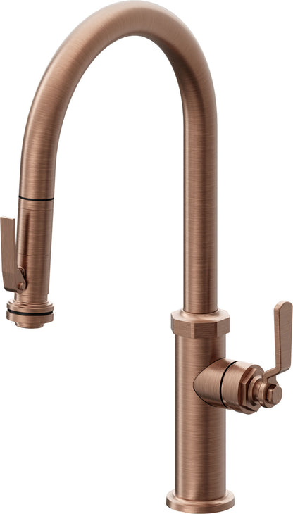 California Faucets Descanso Works K81-100SQ-BL Industrial Pull-Down Kitchen Faucet with Squeeze Sprayer - High Arc Spout