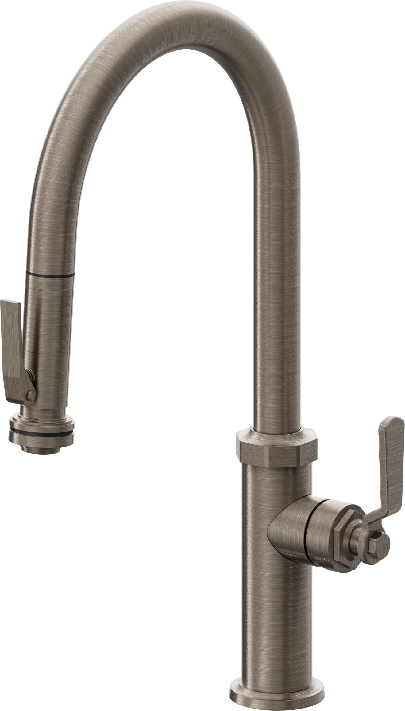 California Faucets Descanso Works K81-100SQ-BL Industrial Pull-Down Kitchen Faucet with Squeeze Sprayer - High Arc Spout