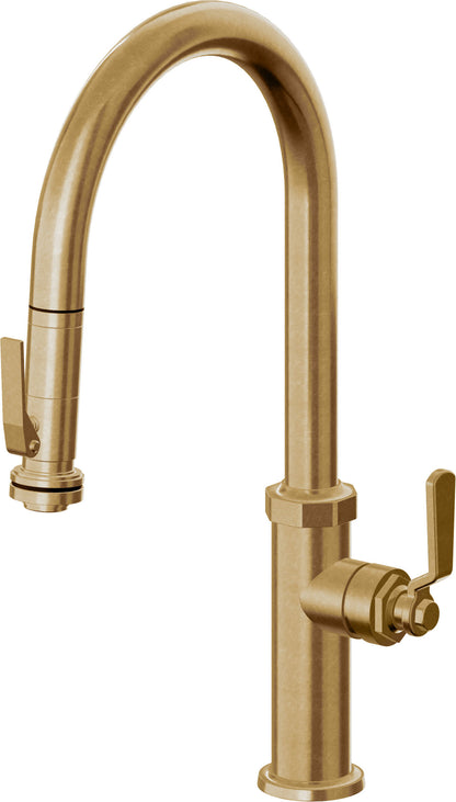 California Faucets Descanso Works K81-100SQ-BL Industrial Pull-Down Kitchen Faucet with Squeeze Sprayer - High Arc Spout