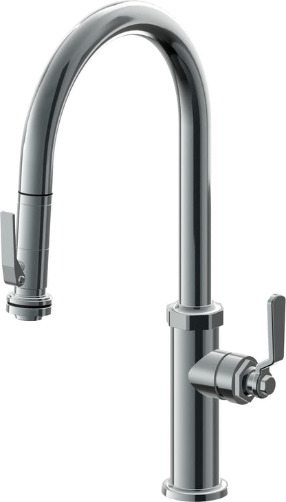 California Faucets Descanso Works K81-100SQ-BL Industrial Pull-Down Kitchen Faucet with Squeeze Sprayer - High Arc Spout