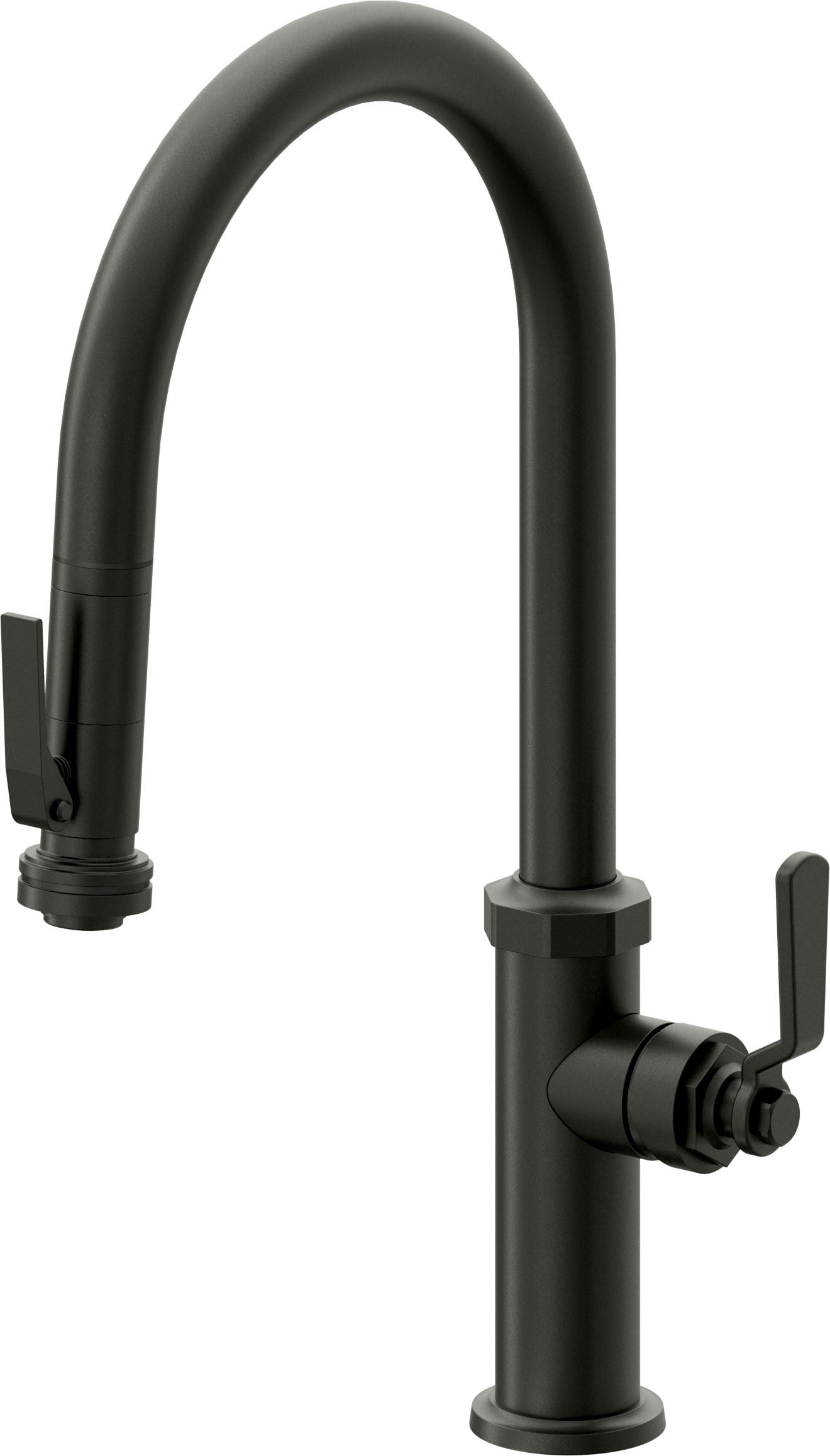 California Faucets Descanso Works K81-100SQ-BL Industrial Pull-Down Kitchen Faucet with Squeeze Sprayer - High Arc Spout
