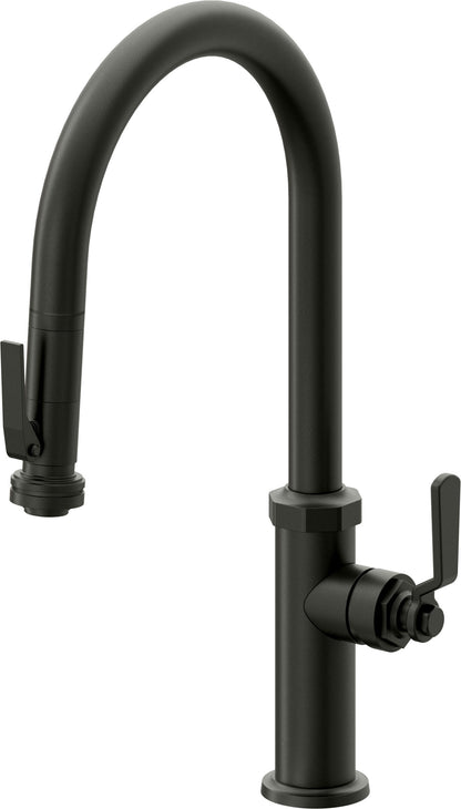 California Faucets Descanso Works K81-100SQ-BL Industrial Pull-Down Kitchen Faucet with Squeeze Sprayer - High Arc Spout